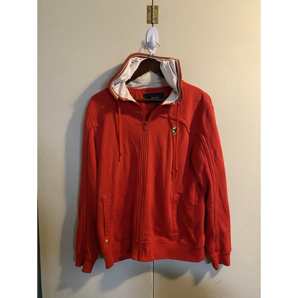 Official Ferrari Full Zip Hoodie Red Sweatshirt Italian Flag Tricolor Men's L